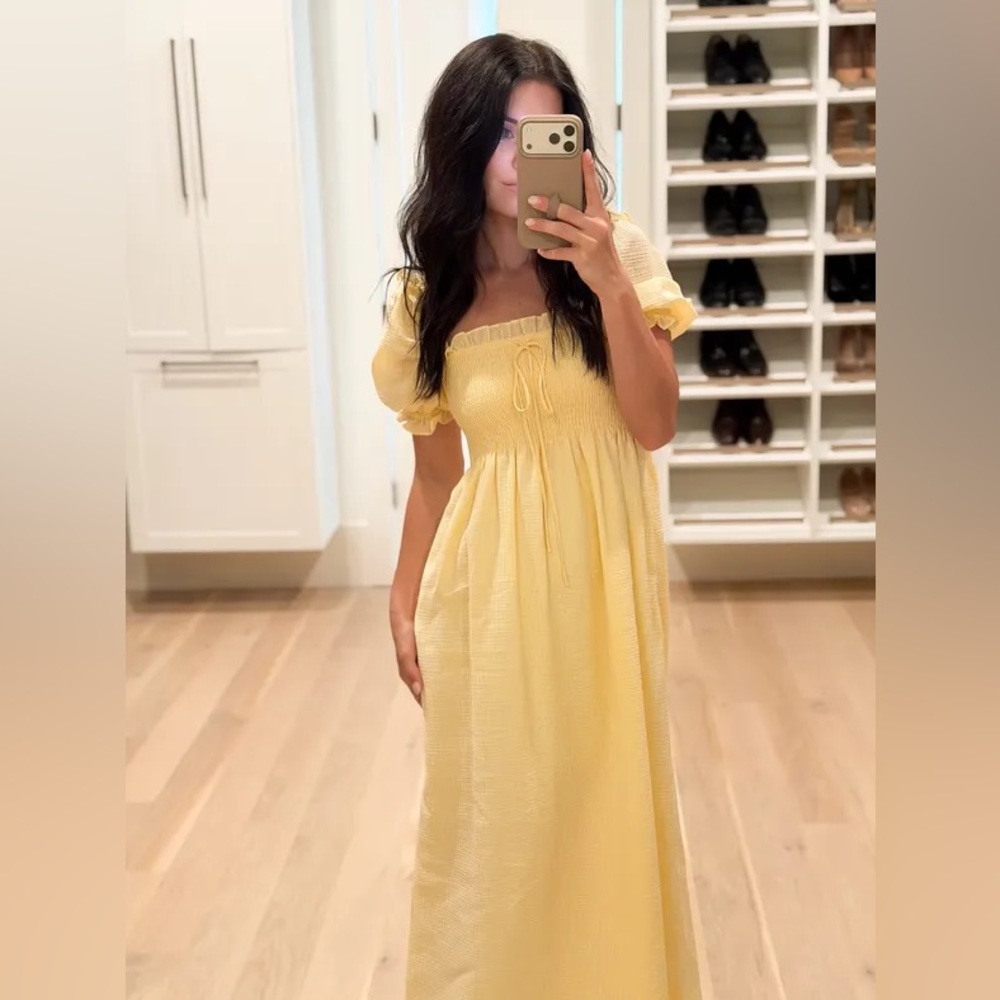 Hill House Scarlett Nap Dress Butter Yellow Tonal Seersucker Midi - Picture 9 of 12